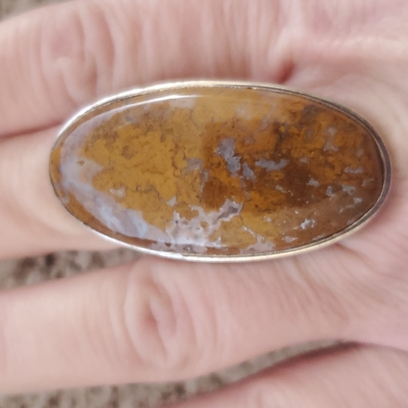 New Overzized Seam Agate 925 Silver Statement Ring. - Picture 11 of 16
